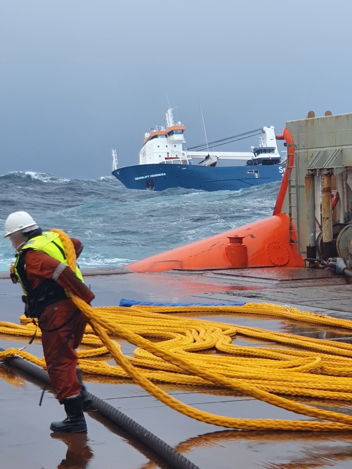 Ropes from OTS in the rescue operation of  cargo ship in distress.